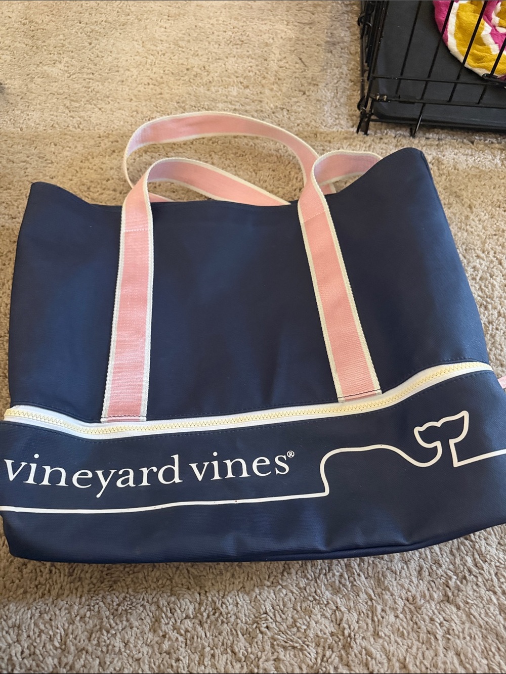 Vineyard Vines Navy Tote with Pink Trim